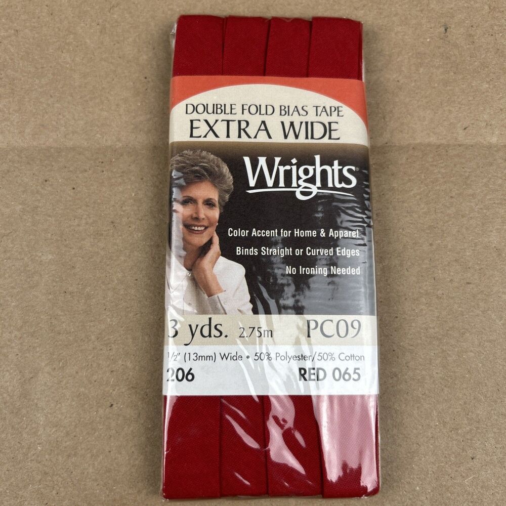 Wrights Bias Tape Extra Wide Double Fold Red 3yd Sewing Trim Polycotton Ribbon